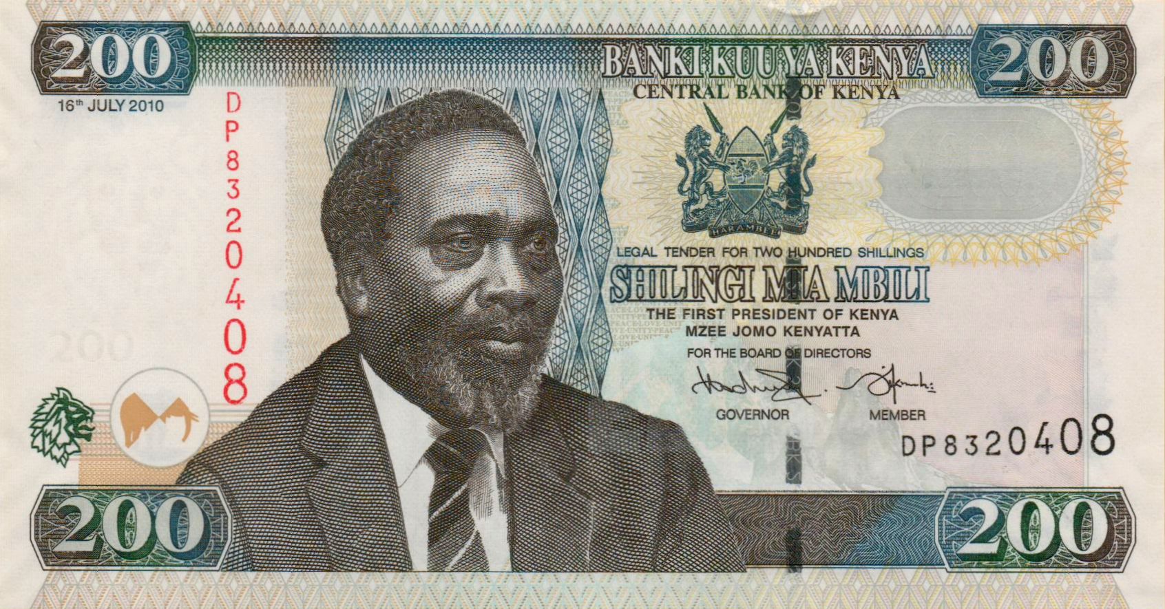Kenya 200 2010 UNC P-49/e